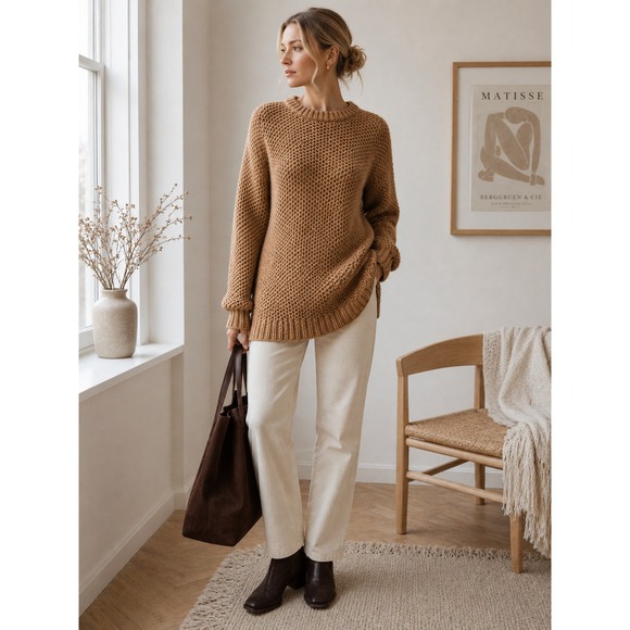 Club Monaco Sweaters - Club Monaco Italian Yarn Camel Merino Wool Blend Sweater S Skandi Fisherman Chic